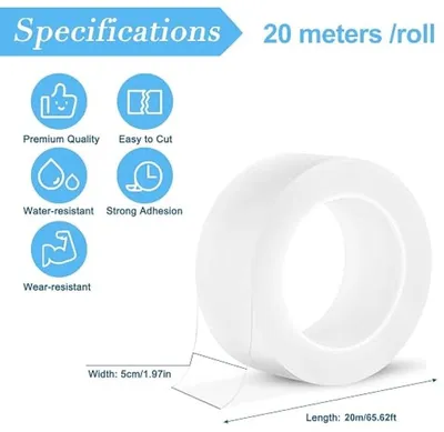 Produktbild von PromoHome® Wasserdichtes Dichtungsband 5 cm x 20 m – Transparentes selbstklebendes Fensterdichtungsband für Winterisolierung, Türdichtung