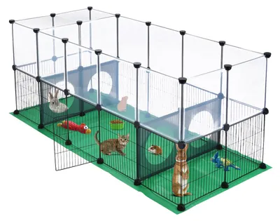 Kleintiergehege mit Tür, DIY-Auslauf, 153x64x64 cm, 36 Paneele