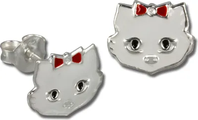 Produktbild von Teenie-Weenie Ohrstecker für Kinder 925 Silber weiß Katze Ohrringe SDO8102W