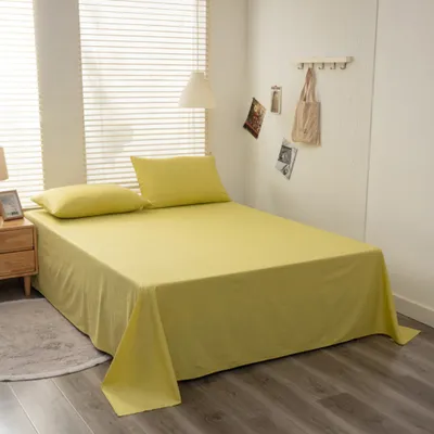 Produktbild von Baumwoll-Bettlaken In Voller Größe, Atmungsaktive Und Hautfreundliche Schlafbettlaken, mit 2 Stück Kissenbezüge (200x230cm, Gelb)