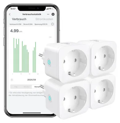 Immagine prodotto di Presa intelligente ET21 WLAN 4-pack, smart home, 16A, compatibile con Alexa e Google Home, misurazione del consumo energetico, programmazione, accesso remoto.