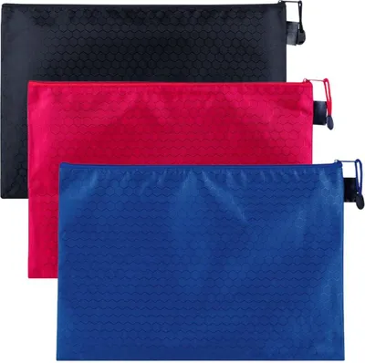Produktbild von 3 Stück A5 Dokumententaschen mit Reißverschluss - wasserdichte Plastiktasche mit Netzfach für Reisen und Büromaterialien