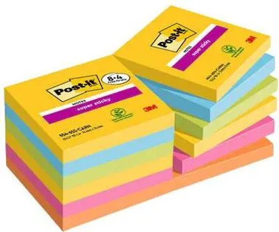 Image de Post-It 7100259227 Carré Bleu, Vert, Orange, Rose, Jaune 90 feuilles Auto-adhésif