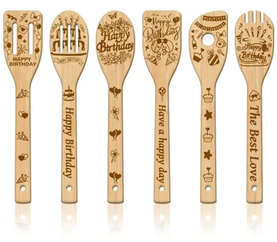 Productafbeelding van Omgoods - Houten Lepels Set als Verjaardagscadeau - 6 Stuks