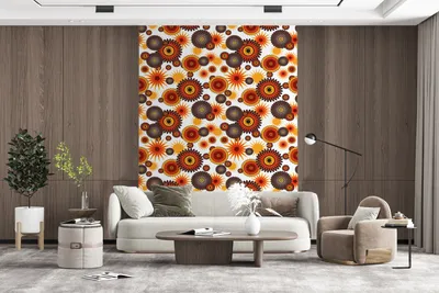 Obrázek produktu pro MuchoWow® Fototapety do obývacího pokoje nebo ložnice tapety vinylové motivy tapety Design - Retro - Oranžová - Květiny 160x220cm
