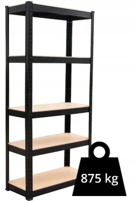 Obrázek produktu pro Kovový regál P9040, 180x90x40, nosnost 875 kg, černý