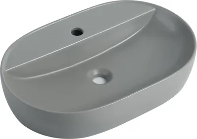 Produktbild von sanicomfort Aufsatzwaschtisch TARI 60 x 40 cm – ovales Waschbecken ohne Überlauf – Keramik Waschschale in hellgrau matt, modernes Design für Bad & Gäste-WC
