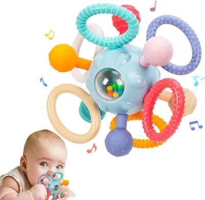 Productafbeelding van Rammelaar babytand 0 3 6 9 12 maanden - Kleurrijke sensorische bal pasgeborenen speelgoed voor kinderen vanaf 3-18 maanden - BPA