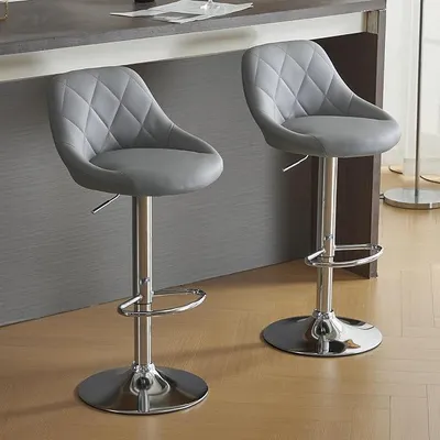 Image de Ensemble de 2 tabourets de bar, tabourets de bar réglables en hauteur de 83 à 103 cm, tabourets pivotants avec dossier, chaises de salle à manger en similicuir, tabourets, couleur gris