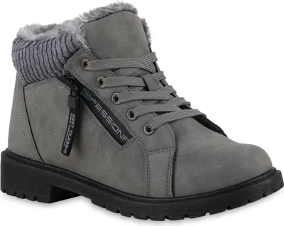 Produktbild von VAN HILL Damen Warm Gefüttert Worker Boots Stiefelette Bequem Prints Schuhe 841489, Farbe: Dunkelgrau, Größe: 42