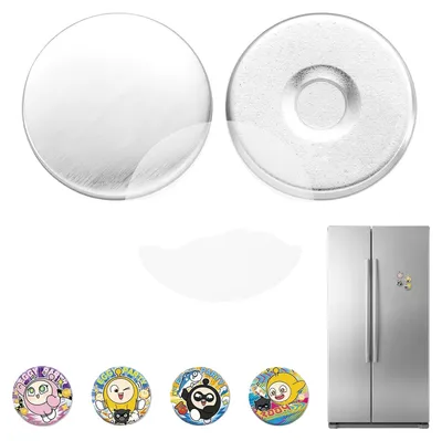 Zdjęcie produktu dla Magnesy do lodówki VEVOR, zestaw 50 sztuk, średnica 25 mm. Akcesoria do maszyny do produkcji guzików, z magnetycznym tyłem, obudowa metalowa, przezroczyste folie z mylaru i okrągłe, puste arkusze papieru. Dekoracyjne magnesy do projektów DIY