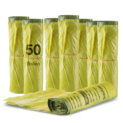 Produktbild von BigDean 50 Rollen Gelber Sack, Gelbe Säcke 90 Liter HDPE Gelb 13 Stück pro Rolle, insgesamt 650 Stück - ca. 60x87 cm plus 5 cm Umschlag 15my