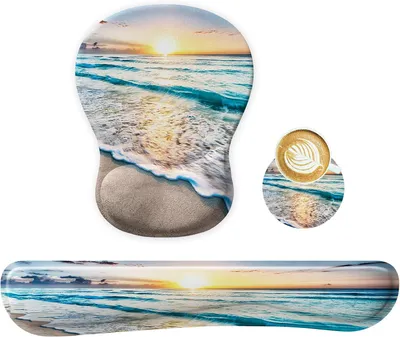 Produktbild von 3-in-1 Mauspad Set, Mauspad mit Gelkissen+Handballenauflage Tastatur+Untersetzer,Ergonomisches Mousepad,rutschfest Mouse pad Handgelenkstützen für Zuhause,Büro (5361)