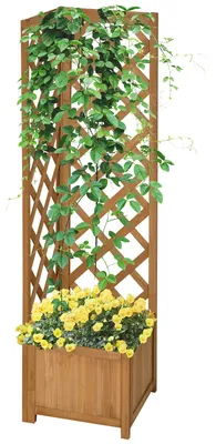 Immagine prodotto di Fioriera da Esterno ad Angolo 40x40x145 cm con Grigliato per Rampicanti in Legno di Abete Marrone