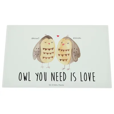Produktbild von Mr. & Mrs. Panda Hackbrett Eulen Liebe - Weiß - Geschenk, Owl, Liebesspruch, Eule, Verliebt, Schneidebrett Glas, Küchenbrett, Pärchen, Schneideplatte, Schneidbrett