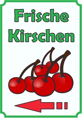 Produktbild von Frische Kirschen Schild Hochkant mit Pfeil links A3 (297x420mm)