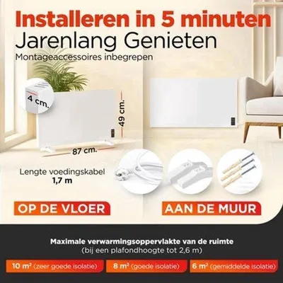 Productafbeelding van Infrarood Kachel - 270 W - Wit - Vrijstaand En Wandmontage - Elektrische Verwarming - Energiezuinig - Voor Binnen - Verwarmingspaneel