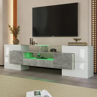 Produktbild von TV-Schrank mit LED-Beleuchtung und Glasoberfläche TV-Tisch TV-Ständer 200 cm Weiß+Grau