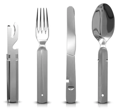 Produktbild von 4-teiliges Campingbesteck Set, Edelstahl Reisebesteck für Outdoor, Campingbesteckset für 1 Person, zusammensteckbar, für Picknick und Reisen, spülmaschinenfest