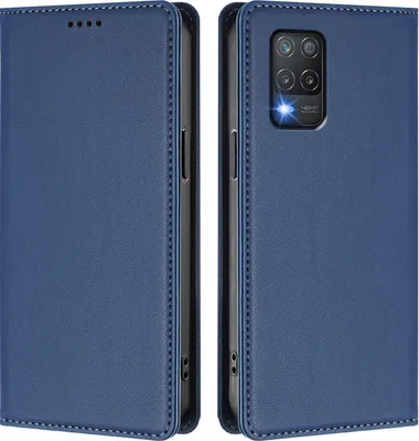 Produktbild von Handyhülle für Realme 8 5G, Kunstleder Klapphülle Stoßfeste Magnetische Hülle mit Ständer Dunkelblau