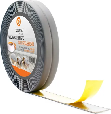 Produktbild von QUEST Weichsockelleiste Selbstklebend 10x10mm, 5m, Sockelleiste, Knickleiste aus PVC, Kunststoff für Küche und Bad, Dichtungsband, Fugendichtband , grau