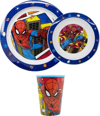 Produktbild von Spiderman Kinder Geschirr Set Teller Schüssel Becher