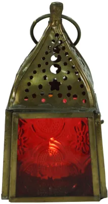 Produktbild von Glaslaterne, Windlicht,Teelichthalter aus Messing, Mehrfarbig, Glas,Metall,Eisen, Farbe: Rot, 10*5,5*5,5 cm