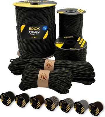 Image de Corde Paracord 4 mm, plus de 20 couleurs militaires, 100 % nylon - Idéale pour le camping, la survie, le bricolage et le DIY - Corde tactique 550 Type III - Forêt-Noire, 50 m