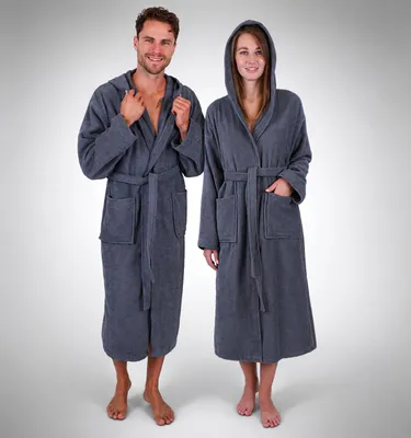Produktbild von Famanu Bademantel mit Kapuze für Damen und Herren - 100% Baumwolle, langer Bademantel