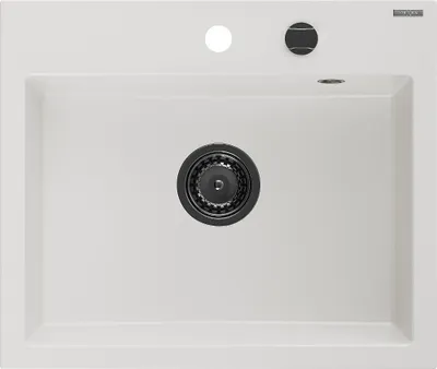 Produktbild von Mexen Oscar Granitspüle ein Becken 580 x 490 mm, weiß, schwarzer Siphon - 6519581000-20-B