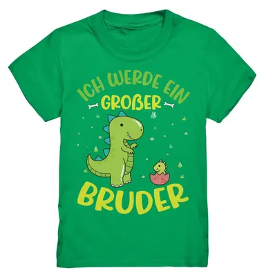 Produktbild von Niedlicher Dino Großer Bruder T-Shirt – Kelly Green / 134/146 (9-11)