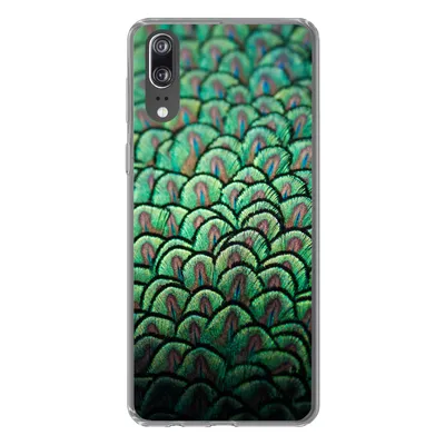 Produktbild von MuchoWow® Handyhülle Schutzhülle Hülle für Huawei P20 Nahaufnahme des Gefieders eines Pfaus Silikon Softcase Handy Hülle - Hardcover