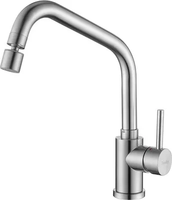 Image de Robinet de cuisine en acier inoxydable avec douchette, robinet de cuisine à bec pivotant à 360 degrés, robinet de cuisine pour évier, finition mate