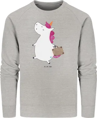 Produktbild von Mr. & Mrs. Panda Baumwoll Sweatshirt Einhorn Koffer Größe M - Heather Grey - Geschenk, Unicorn, Sweater, Einhörner, Pullover, Spaß, Pulli, Abenteuer