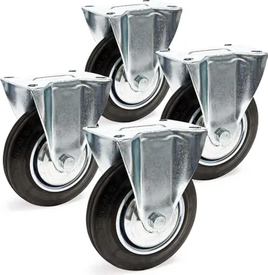 Produktbild von Wiltec Bockrollen Set 4x Transportrolle Ø160mm mit Vollgummirad, Metallfelge und Anbauplatte bis 130kg pro Rad, Apparaterollen Möbelrollen leiser Lauf