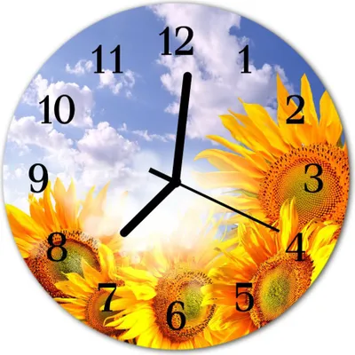 Produktbild von Glasuhr Wanduhr Küchenuhr Echt-Glas 30fi cm Sonnenblumen gelb