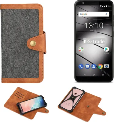 Produktbild von K-S-Trade Schutzhülle Handyhülle kompatibel mit Gigaset GS280 Filz Hülle Kunst-Leder dunkelgrau braun (1x)