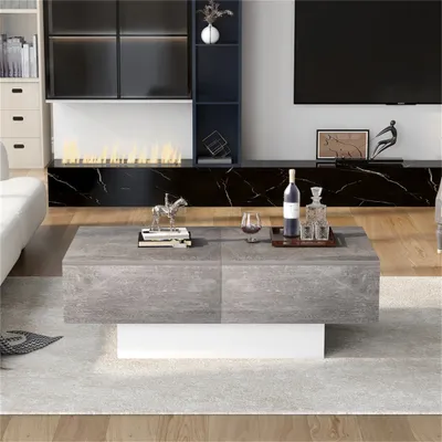 Produktbild von Universeller Sofatisch, Wohnzimmer , Hochglanz mit ausziehbarem Tisch und Stauraum (grau)