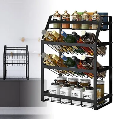 Produktbild von NAIZY stojak na przyprawy stojący z 4 półkami, organizer na przyprawy bez wiercenia, stojak na przyprawy do szafki kuchennej, metalowy stojak na przyprawy, stojak na przyprawy na butelki z przyprawami, słoiki, butelki z olejem, 52 x 35 x 20 cm