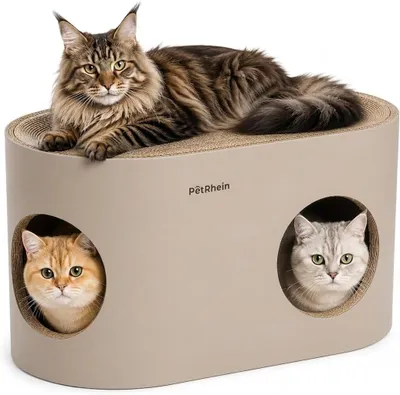 Produktbild von PetRhein Kratzbrett für Katzen aus Kratzpappe,3-in-1 großes Katzenhöhle mit Kratzmatte & Katzenbett – 64 x 35 x 36 cm beige