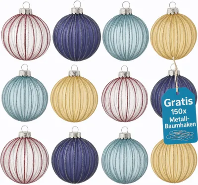 Produktbild von Weihnachtskugeln Gold 12er Set Glas Christbaumkugeln Christbaumschmuck Kugeln