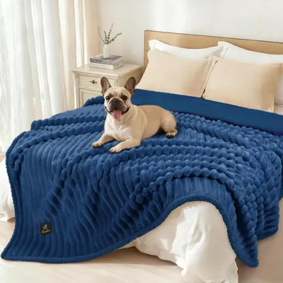 Obrázok produktu pre Dečka pre psa, dečka pre mačku, vodoodolná, sherpa fleece, tmavomodrá, veľkosť XL, 145x216 cm