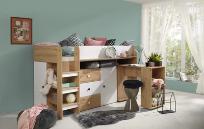 Produktbild von MINIO Hochbett mit Schreibtisch SMARTI 1 Weiß Links