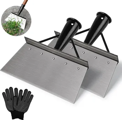 Produktbild von 2 Stück multifunktionale Gartenschaufel 21 cm flache Reinigungsschaufel aus Manganstahl mit Handschuhen für Haus, Landwirtschaft, Unkraut, Schneeschaufel