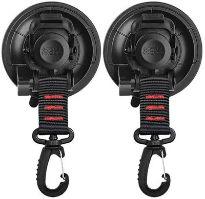 Produktbild von Zwei Selbstschraubklemmen mit Zahnradhaken und 360° drehbaren Haken; Zahnradklemmen für Autotenten.