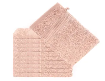 Produktbild von Komfortec 10er Waschlappen Set, 10x Waschhandschuhe, 100% Weiche Baumwolle, Frottee, Schnelltrocknend, 16x21 cm, Blütenrosa