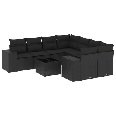 Produktbild von vidaXL 9-tlg. Garten-Sofagarnitur mit Kissen Schwarz Poly Rattan