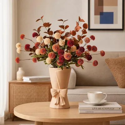 Zdjęcie produktu dla Wazon ceramiczny z kokardą, 24,5 cm, beżowy, nowoczesny, w stylu boho, dekoracja stołu