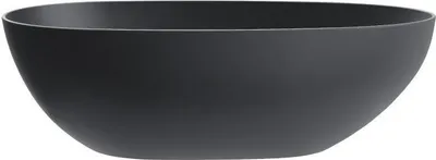 A black matte freestanding bathtub is shown against a white background.