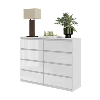 Produktbild von GABRIEL – Kommode / Sideboard mit 8 Schubladen – Weiß Matt / Weiß Hochglanz – Höhe 92 cm, Breite 120 cm, Tiefe 33 cm